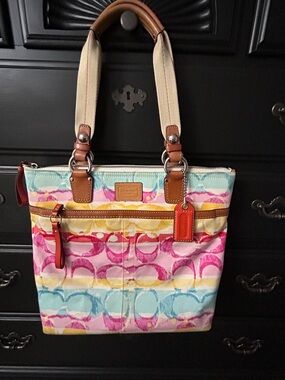 Coach Multicolor Canvas Tote - Pink, Blue, Cream